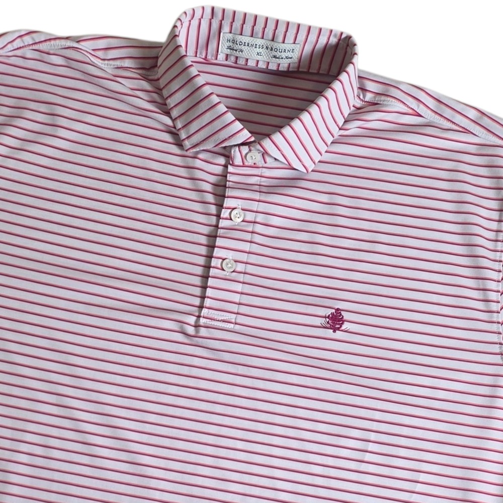 Holderness & Bourne Men XL Pink Striped The Sutton Malibu  performance golf polo